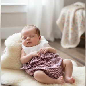 Edgehill Collection Red Stripe Ruffle Bubble Romper NB